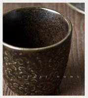Ensemble tasse à café et soucoupe en céramique de style Wabi-Sabi vintage fait main, de forme ronde, pour l'art du latte