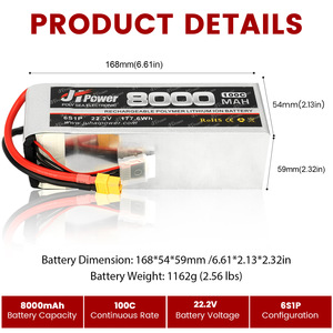 Factory Wholesales Price JHLIPO 8000mAh 14.8V 4S 25C <b>RC</b> Lipo Battery Pack for <b>RC</b> Drone FPV <b>Airplane</b> Car Boat Model - Product Image 6