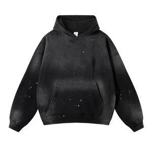 Fabricante personalizado bordado Sudadera con capucha desgastada chaqueta con cremallera 100% algodón lavado ácido Vintage polar Streetwear Otoño de gran tamaño - Product Image 4