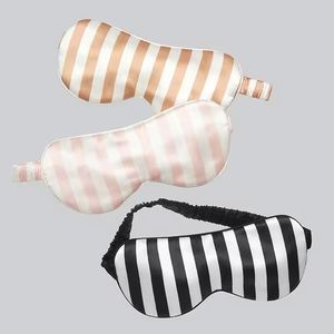 Masque de sommeil en tricot 100 % soie à rayures imprimées sur toute la surface, anti-rides, avec lanières, pour la maison et les voyages, protection capillaire en gros - Product Image 2