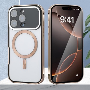 Coque magnétique transparente en gros pour iPhone 17 15 16 Pro Max Plus avec protection d'écran HD et cadre métallique en aluminium antichoc - Product Image 1