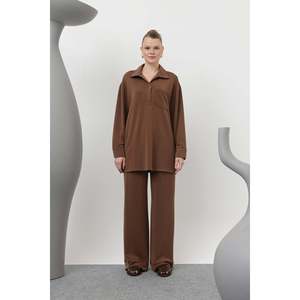 Traje de Mujer con Cuello de Botones a Presión y Detalles de Bolsillos - 20605TKS - MARRÓN - Product Image 2
