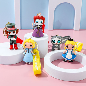 3D 귀여운 PVC 만화 앨리스 키체인 스테인리스 스틸 고무 원더랜드 연인 시리즈 키체인 자동차 가방 펜던트 키링 - Product Image 3