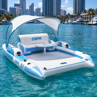 Grand bateau de fête gonflable de luxe avec auvent, sièges rembourrés et glacière pour divertissement aquatique en groupe en mer ou en lac