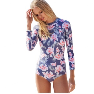 Traje de Baño de Una Pieza de Alta Gama con Estampado Floral y Manga Larga, Traje de Baño de Corte Alto para Mujer, Monokini de Una Pieza - Product Image 5