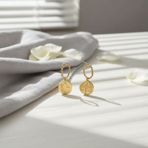 Orecchini a Perno Placcati Oro con Segno Zodiacale Libra, Cerchio con Perline e Ciondolo 12mm Acero 12 - Product Image 3