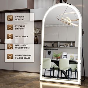 Espejo Arqueado de Cuerpo Entero Fácilmente Ajustable de 76x34 con Luces LED, para Pared o de Pie, Regulable con 3 Opciones de Color - Product Image 5