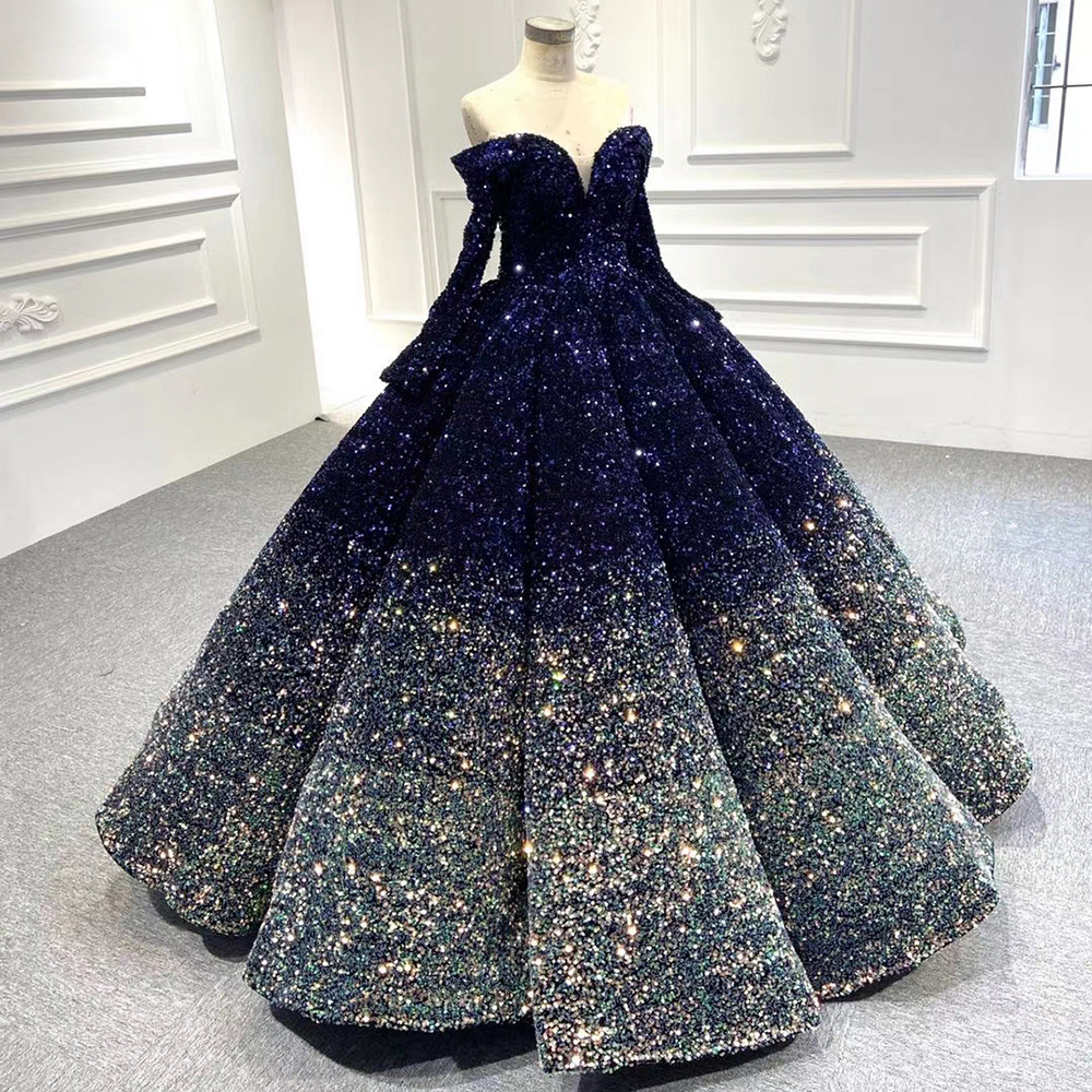 2022 New Arrivals Off Shoulder Long Sleeve Court Princess Dream Tutu Wedding Dress Bridal Gown Ball Gown Evening Gown Strapless
