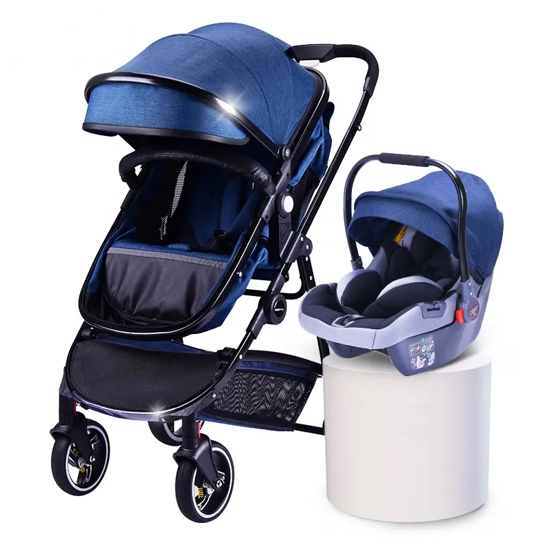 Cochecito de bebé de paisaje alto con asiento de coche, silla de PU 3D, 3 en 1, de empuje