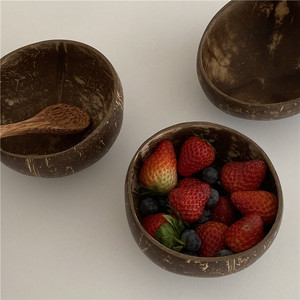 Coconut Bowl With Spoon Large Capacity Fruit Salad Bowl Natural Coconut Shell Texture For Gifting And Daily Use - Product Image 1