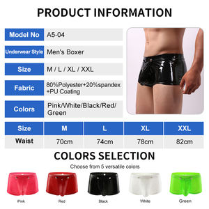 Custom logo <strong>New</strong> Arrivals Polyester Patent Leather Removable Bulge Pouch Shorts Open Butt Underwear <strong>Boxer</strong> for Men - Product Image 2