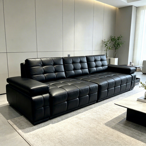 Sofá Seccional Moderno de Cuero PU Negro con Brazos Acolchados de Diseño Acolchado para Sala de Estar - Product Image 1
