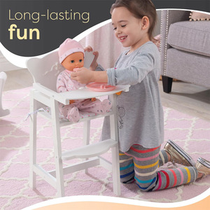 <span class=keywords><strong>Chaise</strong></span> <span class=keywords><strong>haute</strong></span> de poupée en bois blanc en vrac avec siège rembourré et cadeau de conception d'arc de ceinture de sécurité pour poupées de 18" - Product Image 6