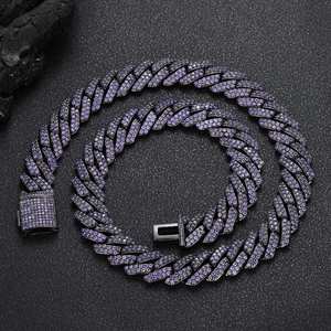 NUOYAヒップホップジュエリー15mmブラックメッキアイスアウトパープルキュービックジルコニア2列ダイヤモンドプロングマイアミキューバンリンクチェーンブレスレット - Product Image 4
