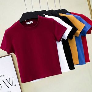 I-0647 Summer Women's Sweet Short Sleeve <b>Crop</b> <b>Top</b> Sexy Thin Breathable High Quality Plain T-shirt - Product Image 1