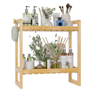 Wooden Double Layer <b>Storage</b> <b>Rack</b> 2 Tier Standing Bathroom <b>Kitchen</b> Countertop Organizer Rectangle Multipurpose - Product Image 3