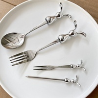 Ensemble de fourchettes à cocktail et à dessert en acier inoxydable en forme de lapin, mignonnes, pour apéritifs, desserts, fêtes, enfants, ustensiles de cuisine
