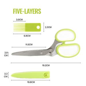キッチンガジェット多機能野菜はさみキッチンハーブシアーカッターステンレス鋼5ブレードハーブはさみクリーニングコーム付き - Product Image 4