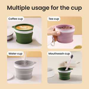 Durable Food Safe Mini Silicone Folding Cup <b>Pocket</b> Size 200ml Foldable Silicon Drinking <b>Coffee</b> Water Cups with Lid and Carabiner - Product Image 5
