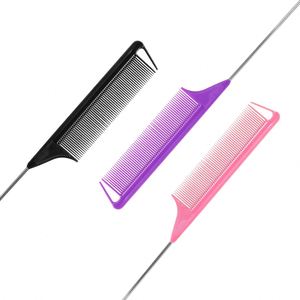 Peine de cola de rata portátil de alta calidad para peluquería, con logotipo personalizado, antiestático, para separar el cabello, con púa de acero, para trenzar, resistente al calor - Product Image 3
