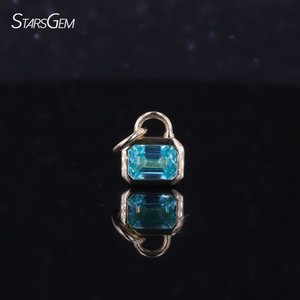 9K Yellow Gold with 5X7mm <b>Emerald</b> cut Lab Grown Gemstone Paraiba Lock Charm <b>Pendant</b> - Product Image 1