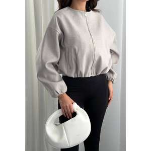 Chaqueta Bomber Gris Claro para Mujer, Manga Larga, Tejida, Estilo Otoñal - Product Image 5