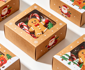 Lot <span class=keywords><strong>de</strong></span> 12 boîtes à biscuits <span class=keywords><strong>de</strong></span> Noël écologiques avec fenêtre et couvercles en papier kraft brun pour offrir en <span class=keywords><strong>cadeau</strong></span> - Product Image 4