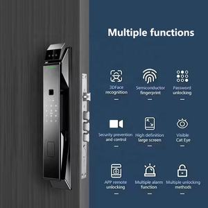 Tuya Kunci Pintu Pintar Aluminium Aloi, keamanan rumah WiFi sidik jari akses kamera mata kucing kunci kartu pintu depan pintu kayu - Product Image 3