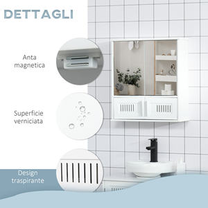 kleankin Bathroom <b>Cabinet</b> <b>Wall</b> Mounted <b>with</b> Mirrored <b>Doors</b>, 55x17.5x60cm - White - Product Image 6