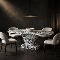 Table à manger moderne de luxe en faux marbre zèbre 2,4 m, finition mate, table de cuisine en marbre artificiel à âme en pierre pour villa, personnalisable