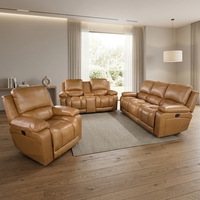 Ensemble de canapés en cuir véritable 3 places marron pour salon moderne