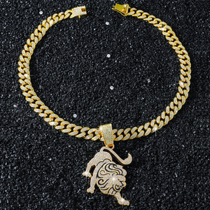 Pendentif Lion Rugissant Sertie de Pierres avec Charme Crinière en Émail Noir, Collier Chaîne Cubaine Plaqué Or, Bijou Hip Hop Streetwear Sauvage, Cadeau - Product Image 6