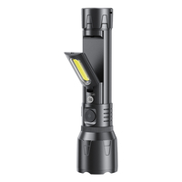 Lampe de poche tactique rechargeable torche LED COB mise au point réglable multi-fonction lumière latérale d'urgence USB et charge solaire
