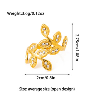 18k镀金不锈钢叶子几何戒指新款男女开放式时尚饰品 - Product Image 6
