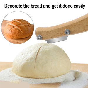 Cuchillo para Pan Curvo con Mango <span class=keywords><strong>de</strong></span> Madera Premium y 5 Cuchillas para Panadería, Repostería, Tostadas Francesas, Herramientas <span class=keywords><strong>de</strong></span> Cocina para Hornear - Product Image 5