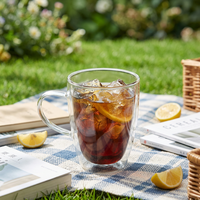 Mug à café en verre à double paroi isolé, résistant à la chaleur, transparent, pour boissons chaudes/froides, usage domestique ou au bureau