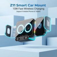 Chargeur de voiture sans fil flexible 15W |   Capteur de verrouillage automatique à lumière RGB |   Support pliable pour téléphone et tablette |   Support de charge rapide à double bobine Z11