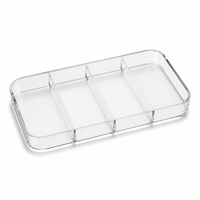 Plateau à bijoux personnalisé en acrylique massif avec impression UV, organisateur à quatre compartiments pour coiffeuse, présentoir de boutique et de vente au détail