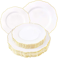 Assiettes jetables en plastique blanc doré style baroque, 60 pièces, 10,25 pouces, 30 assiettes à salade 7,5 pouces, robustes pour mariage/bébé