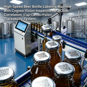 Ligne d'emballage de bière : Machine d'étiquetage automatique + Inspection visuelle + Traceabilité (Correlation 3 codes bouchon de bouteille/carton/palette) - Product Image 3
