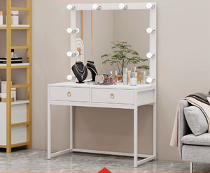 Miroir de maquillage éclairé avec tiroirs et cadre métallique — Poste de travail professionnel pour maquilleurs en salon, studio de beauté - Product Image 2