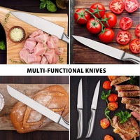 Meilleures ventes - Ensemble de 14 couteaux de cuisine en acier inoxydable avec manche creux, auto-affûtants, avec bloc en bois