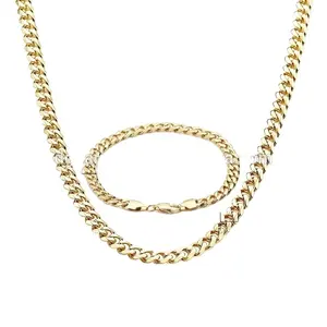 Professional jewelry manufacturer 316l stainless steel18k gold plated cuban chain Fashion gold plated jewelry set