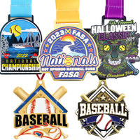 Médaille personnalisée de tournoi de baseball et softball en alliage de zinc, émail en relief 3D, championnat national, récompense sportive ajourée pour ligue sportive