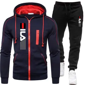 New Solid Men's Zipper Jacket Hooded Pullover Sweatpants Sports Casual Jogger Sportswear 2 Piece Male Fleece Streetwear Sets