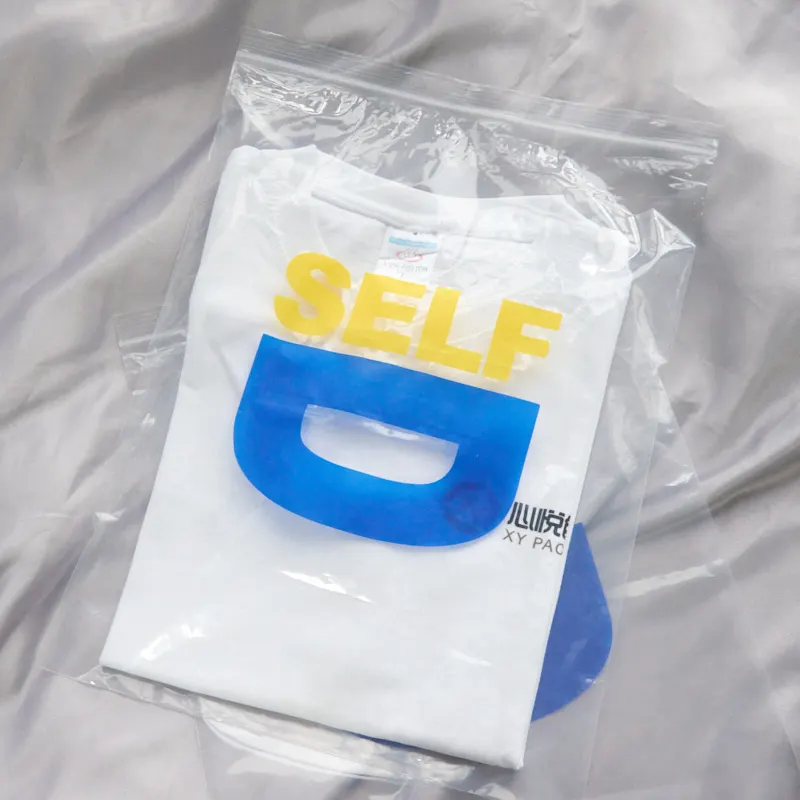 Bolsa de embalaje de plástico para ropa, logotipo personalizado, transparente, cremallera, deslizante, pvc, esmerilado, ziplock