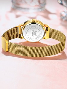 Reloj de cuarzo elegante para mujer OFK Gold Tone Fashion, correa de acero inoxidable con esfera con puntero - Product Image 2