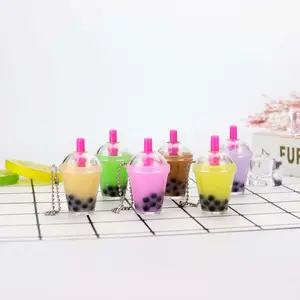 Liquid Water Gift Toys Keychain Souvenir Supplier Manufacturer Keyring Tropic Boba Bubble Milk Tea Cup Tapioca Key Holder