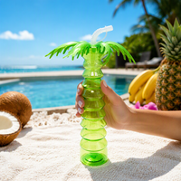 Gobelet isotherme sous vide en PET en forme de cocotier 500 ml, plusieurs couleurs, logo/design graphique personnalisable pour la plage et les fêtes