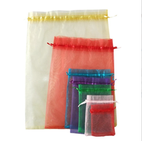 Pochette en organza avec cordon de serrage, sac cadeau en maille transparente pour les fêtes et les mariages